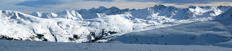 Stunning view west over the ski area towards Pas de la Casa from Soldeu, Andorra